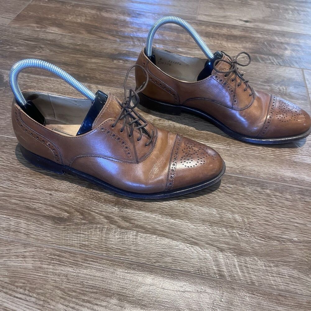 Cole Haan Oxford Shoes Men's 8.5 D Brown Cap Toe Leather USA Made Lace Up Dress